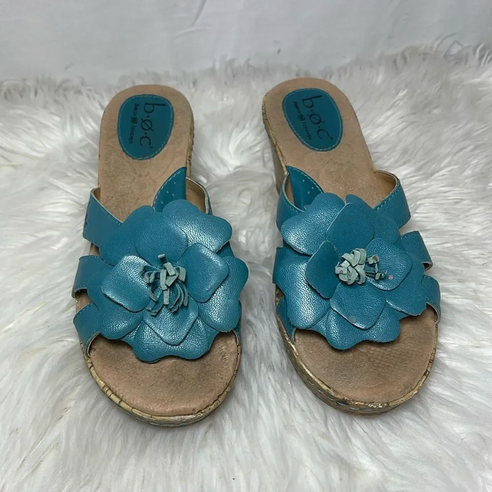 Born BOC Concept Blue Floral Trim Cork Wege Sandals Sz 7‎